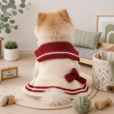 Huisdier Hond Trui Jurk Schattige Strik Gestreept Breiwerk Zeemans Kraag Puppy Kleding Kleine Honden Herfst Lente