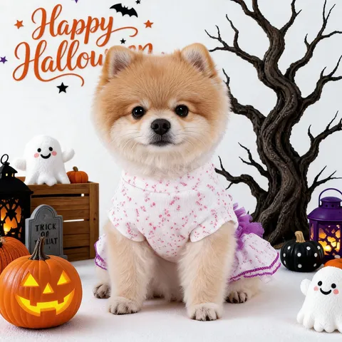 Polyester Pet Halloween Ghost Bat Dress Small Dog Puppy Cute Floral Mesh Skirt Festival Party Costume