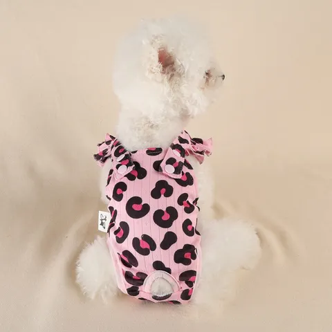 Culottes Physiologiques en Polyester Respirant pour Petits Chiens Chats Couche Sanitaire à Volants pour Chiot Imprimé Léopard