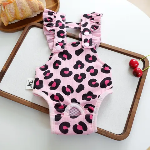 Culottes Physiologiques en Polyester Respirant pour Petits Chiens Chats Couche Sanitaire à Volants pour Chiot Imprimé Léopard