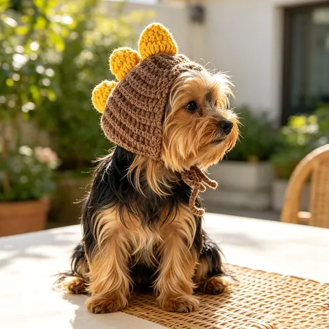 Hand Knitted Dinosaur Pet Hat For Cats And Small Dogs Soft Polyester Warm Winter Hat With Adjustable Straps Funny Pet Accessories