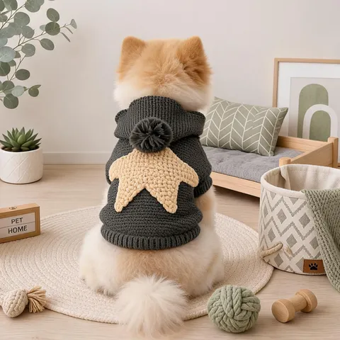 Cute Starfish Hooded Pet Dog Sweater Warm Knitwear Puppy Clothes Autumn Winter Apparel For Small Dogs