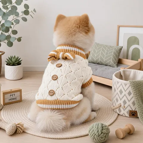 Pet Dog Knitted Sweater Cute Hollow Out Bowknot Winter Warm Puppy Clothes Small Dogs Knitwear Apparel Outfit
