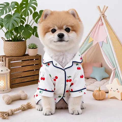 Cute Cherry Print Pet Pajamas Soft Polyester Two Legged Clothes Breathable Sleepwear Apparel For Small Dogs And Cats
