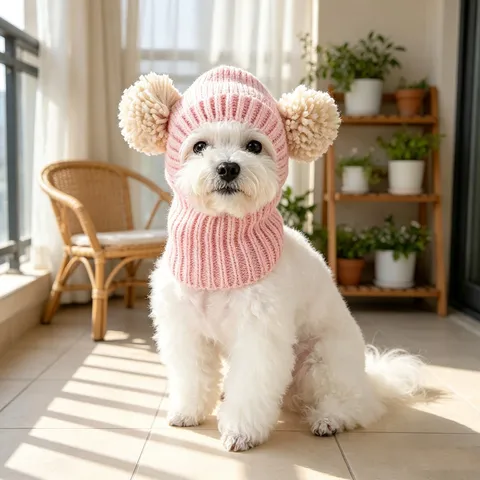 Gorro de Punto Cálido de Invierno para Mascotas Con Pompones Calentador de Cuello para Perros Pequeños Gatos Gorra de Punto para Mascotas Protección de Oídos