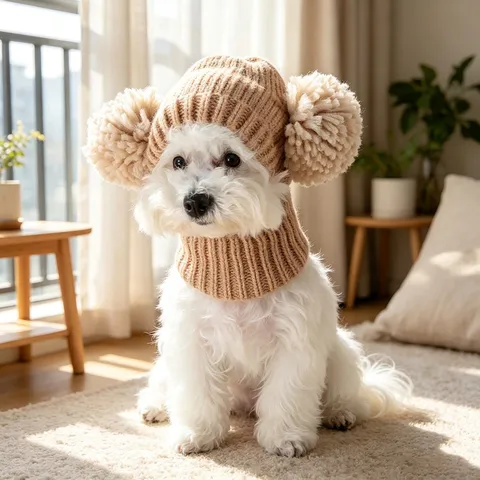 Gorro de Punto Cálido de Invierno para Mascotas Con Pompones Calentador de Cuello para Perros Pequeños Gatos Gorra de Punto para Mascotas Protección de Oídos