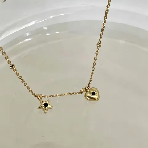 Collier Pendentif Étoile de Cœur en Argent Sterling 925 pour Femmes Zirconia Noir Style Doux et Cool Coréen Chaîne de Clavicule Bijoux