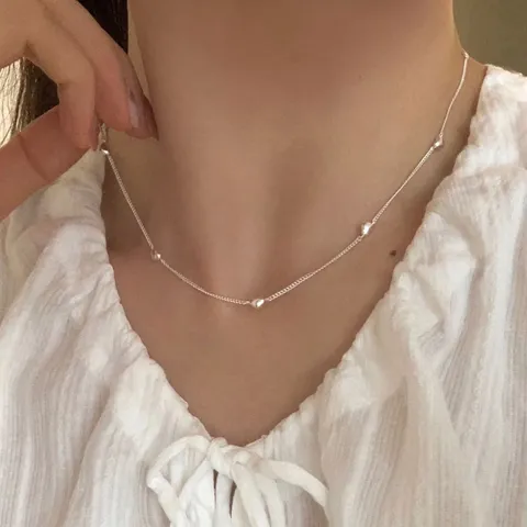 Collier Pendentif Cœur en Argent Sterling S925 pour Femmes Minimaliste Mode Style Ins Petite Chaîne à Maillons Délicate Bijoux Cadeau