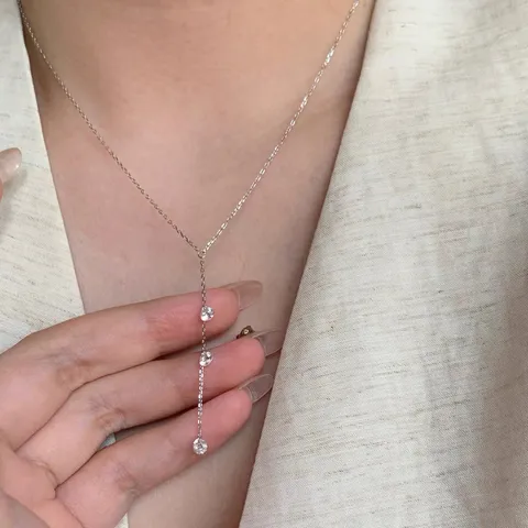 Collier Gland Larmes de Sirène en Argent Sterling 925 Chaîne en Y avec Strass Minimaliste Élégant Bijoux pour Femmes Cadeau