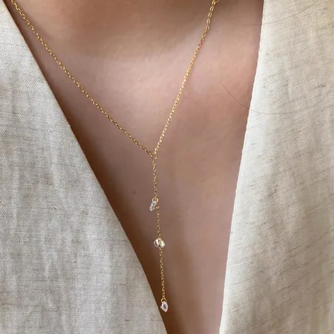 Collier Gland Larmes de Sirène en Argent Sterling 925 Chaîne en Y avec Strass Minimaliste Élégant Bijoux pour Femmes Cadeau