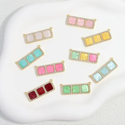 Luxe Cuivre Zirconia Rectangle Trois Bloc Pendentif Connecteur Multicolore Zirconia DIY Bijoux Fabrication Charme