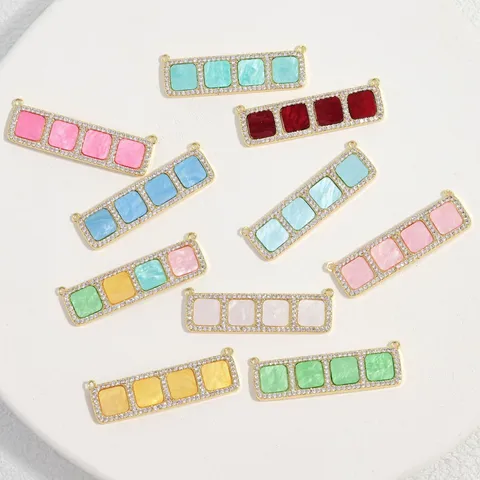 Luxury Copper Zircon Inlaid Rectangular Square Grid Pendant DIY Bracelet Necklace Connector Fashion Jewelry