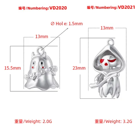 Halloween Ghost Copper Pendant Artificial Pearl Enamel Evil Devil Charm DIY Jewelry Making Accessories