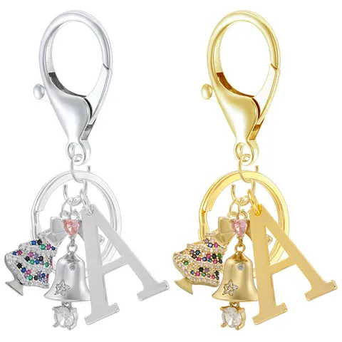 Sweet Christmas Tree Bell Letter Keychain Rhinestone Alloy Key Ring Women Bag Pendant Fashion Jewelry Gift