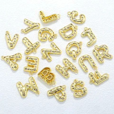 Ciondolo a Lettera Inglese Bubble Minimalista Rame Zirconia Placcato Oro e Argento Ciondolo Iniziale Accessorio per Gioielli DIY