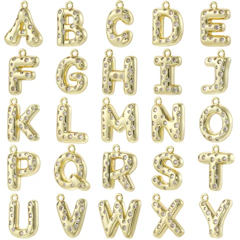 Ciondolo a Lettera Inglese Bubble Minimalista Rame Zirconia Placcato Oro e Argento Ciondolo Iniziale Accessorio per Gioielli DIY