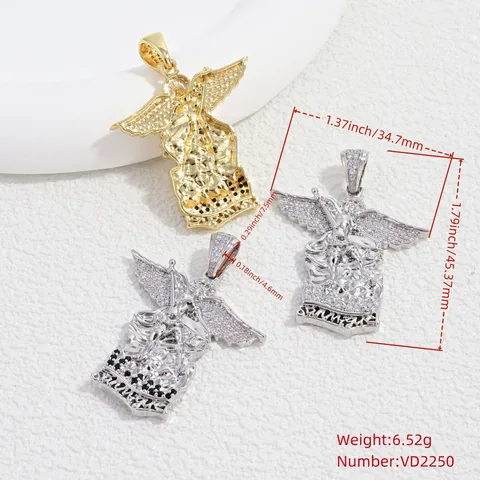Copper Zirconia Archangel Michael Angel Pendant Wing Charm DIY Necklace Bracelet Fashion Jewelry Gift