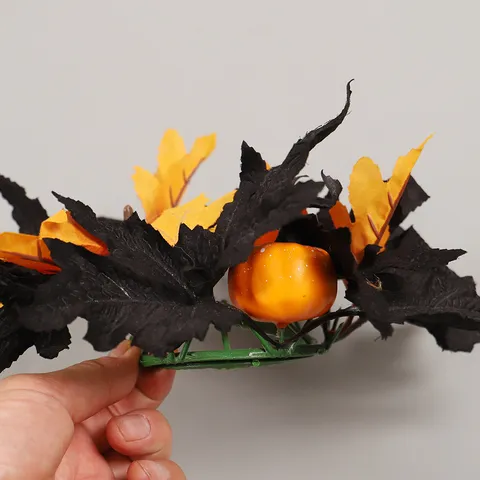 Halloween Party Decoration Candlestick Black Maple Leaf Pumpkin Thanksgiving Artificial Flower Candle Ring Decor