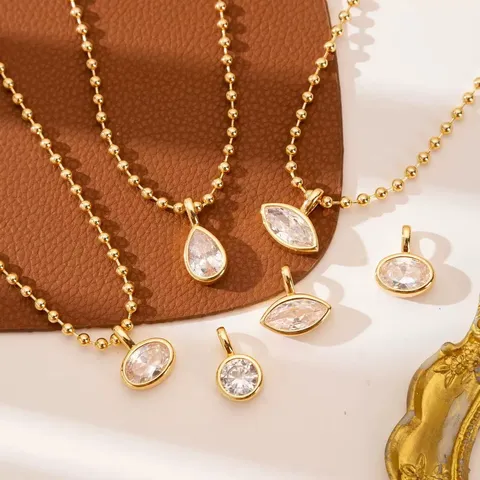 Copper Zirconia Pendant Necklace Women Minimalist Geometric Water Drop Oval Round Square Gold Plated Jewelry Clavicle Chain