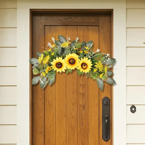Artificial Sunflower Lintel Green Door Hanging Spring Summer Wedding Home Decoration Pendant Silk Flower Floral Garland