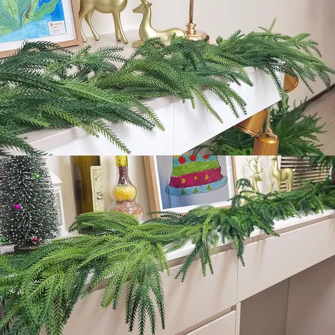 Artificial Christmas Norfolk Pine Garland Green Soft Rubber Pine Needle Rattan Home Holiday Decor