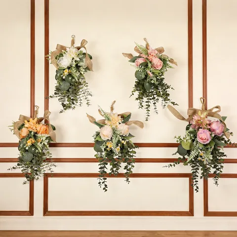 Frühling Sommer Dahlie Künstliche Rose Träne Wandbehang Dekor Seidenblume Haus Wanddekoration mit Optionalem Licht