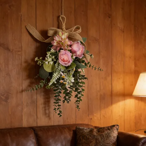 Frühling Sommer Dahlie Künstliche Rose Träne Wandbehang Dekor Seidenblume Haus Wanddekoration mit Optionalem Licht