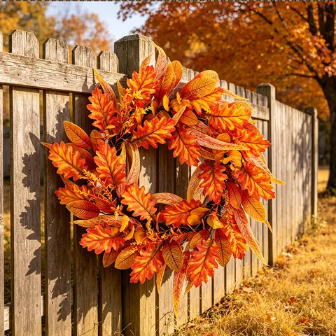 Artificial Autumn Maple Leaf Wreath Fall Front Door Garland For Thanksgiving Halloween Home Indoor Outdoor Decor