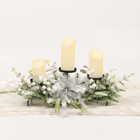 Kerst Kaarsenhouder Middelpunt Tafeldecoratie Kunststof IJzer Zijden Bloem Feestelijk Huis Feest Decor Modern