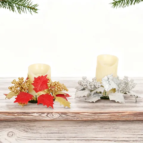 Christmas Simulation Berry Maple Leaf Candle Ring Wreath Artificial Plant Table Centerpiece Desktop Party Decor