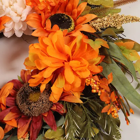 Couronne de Tournesol de Récolte d'Automne Avec Citrouilles Baies Guirlande Florale Artificielle d'Automne Pour Décoration Intérieure et Extérieure