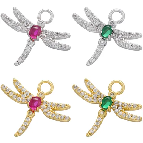 Brass Dragonfly Pendant Accessory DIY Jewelry Making Gold Rhodium Plated Zirconia Stone Charm Findings