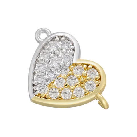Heart Shaped Micro Inlaid Zircon Double Hanging Connector Peach Heart Jewelry DIY Charm
