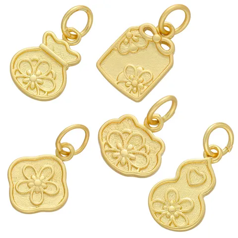 Accessoires de Bijoux Pendentif DIY en Laiton de Style Chinois Ton Or Médaillon Creux Serrure Gourde Fleur Charme Pour Artisanat