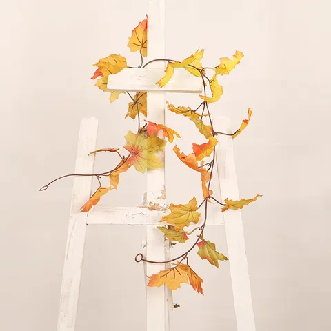 Guirnalda De Hojas De Arce Artificiales De Otoño De Seda Falsa Decoración Para Acción De Gracias Halloween Puerta De Casa