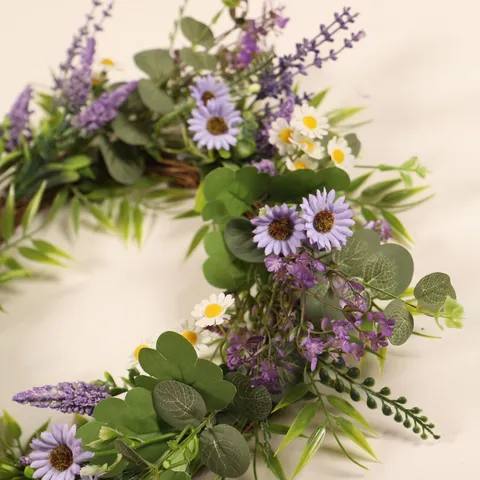 Artificial Lavender And Wild Chrysanthemum Wreath Front Door Hanging Silk Flower Garland Rustic Home Decor For Wall