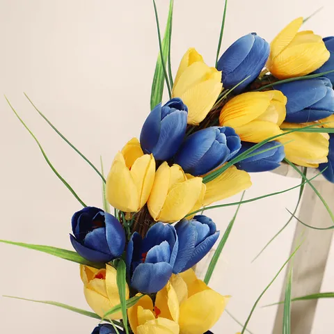 Artificial Tulip Flower Wreath Silk Spring Summer Floral Wreath For Front Door Home Indoor Outdoor Wall Decor