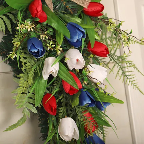 Giorno dell'Indipendenza Americana Tulipano Artificiale Albero Rovesciato Appendiporta Rosso Bianco e Blu Decorazione da Appendere
