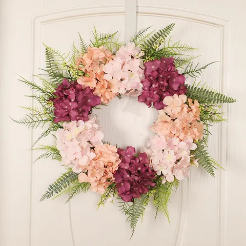 Artificial Hydrangea Garland Silk Flower Summer Wall Door Hanging Wreath With Greenery Leaves For Home Decor Festival Party