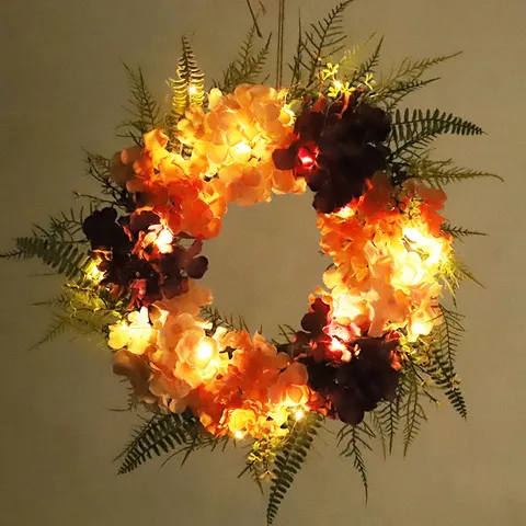 Artificial Hydrangea Garland Silk Flower Summer Wall Door Hanging Wreath With Greenery Leaves For Home Decor Festival Party
