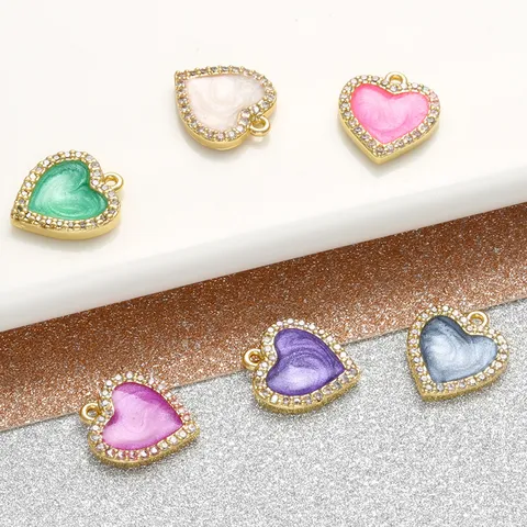 Exquisite Copper Heart Pendant Micro Inlaid Zirconia Colorful Oil Dropping DIY Jewelry Accessory For Women
