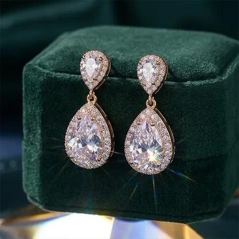 Lussuosi Orecchini a Goccia in Rame con Zirconia per Donna Oro Rosa Oro Champagne Argentati Eleganti Gioielli a Goccia d'Acqua