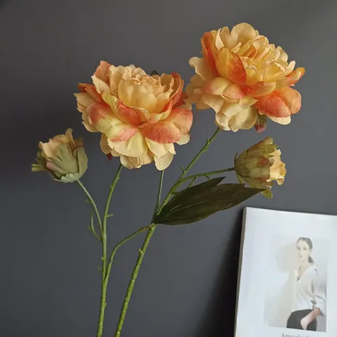 Flor Artificial de Peonía de Tela Crepé con Borde Quemado Hecho a Mano Estilo Retro Flor de Seda para Hogar Boda Fiesta Decoración