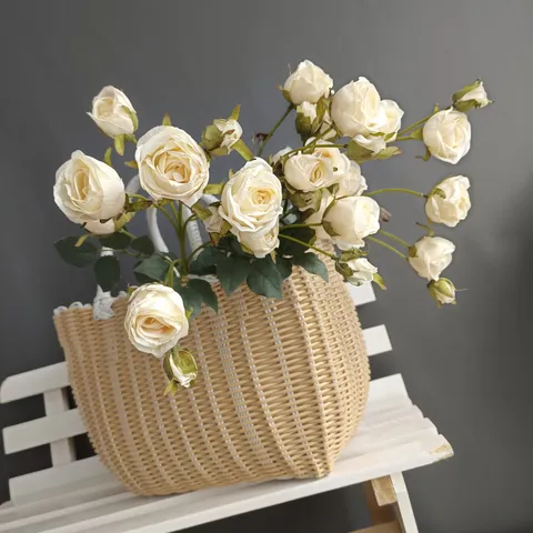 Flor de Rosa Artificial Rama Sencilla 10-Cabezas Rosa de Seda Crepé Flores Falsas Estilo Nórdico Hogar Boda Fiesta Decoración