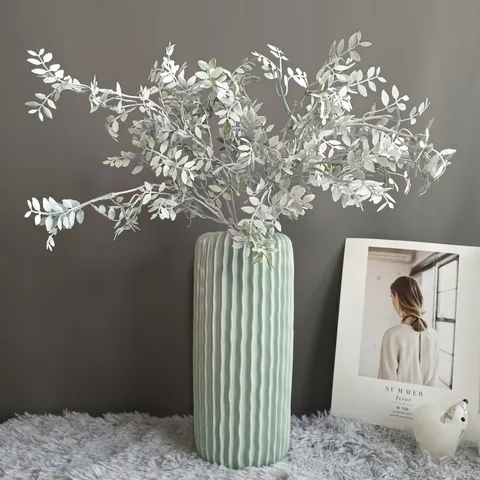 Ramas de Hojas de Moringa de Islandia Artificiales Vegetación Falsa para Decoración del Hogar Boda Navidad Arreglo Floral Planta de Plástico