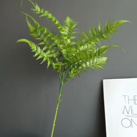 Planta de Helecho Artificial de Caucho Suave Tallo Único Verde para Decoración del Hogar Nórdica Boda