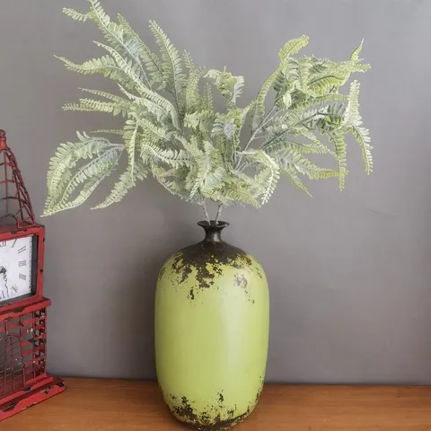 Nordic Style Artificial Flocked Boston Fern Leaf Single Stem Green Plant For Home Hotel Wedding Floral Decoration