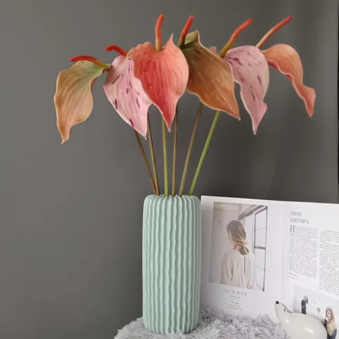 Flor de Anturio Artificial Caucho Suave Tacto Degradado Tallo Largo Planta Falsa Para Decoración Del Hogar Fiesta De Boda