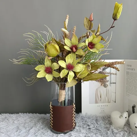 Ramo de Flores de Clemátide Artificial Vintage Falso Silk Flower Arreglo Para Decoración del Hogar Boda Fotografía