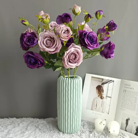 Fleur de Rose en Soie Artificielle 6 Têtes Fausse Fleur Pour Décoration Intérieure Luxe Mariage Fête Hôtel Arrangement Floral
